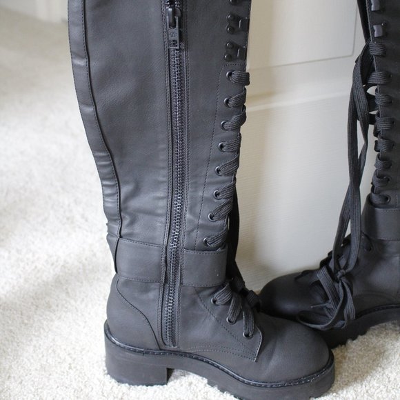 Current Mood Black Pocket Combat Boots Laceup US 5 - Picture 9 of 10